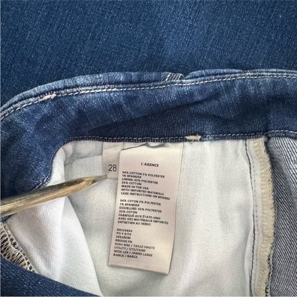 L’AGENCE Brooklyn Wide Leg Cargo Jean Barca Blue 28 High Rise Y2K Denim USA Made - Picture 15 of 15